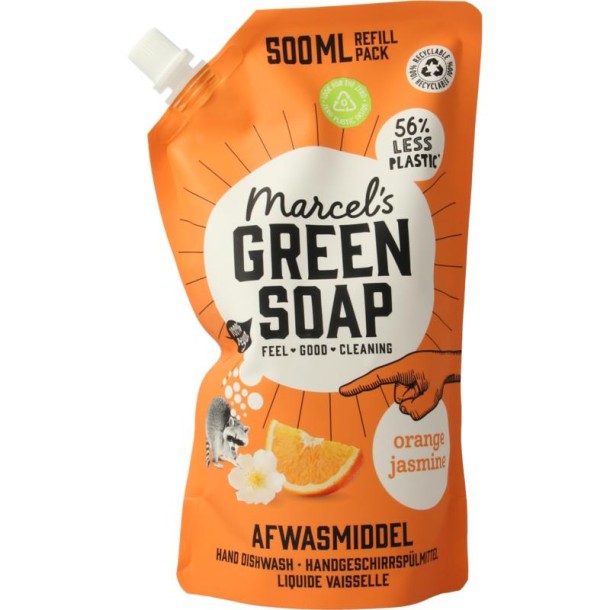 Marcel's GR Soap Afwasmiddel sinaasappel & jasmijn navulling (500 Milliliter)