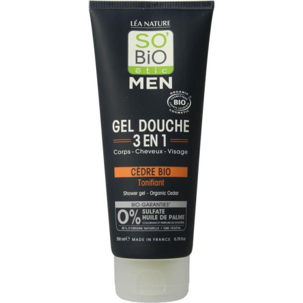 So Bio Etic Showergel for men 3 in 1 cedar (200 Milliliter)