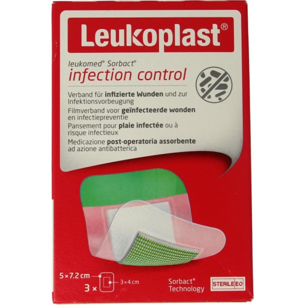 Leukomed Sorbact infection control 5x7.2cm (3 Stuks)
