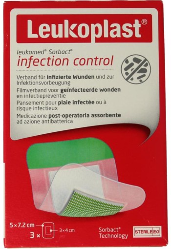 Leukomed Sorbact infection control 5 x 7.2cm (3 Stuks)