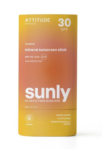 Attitude Sunly zonnebrandstick SPF30 tropisch (60 Gram)