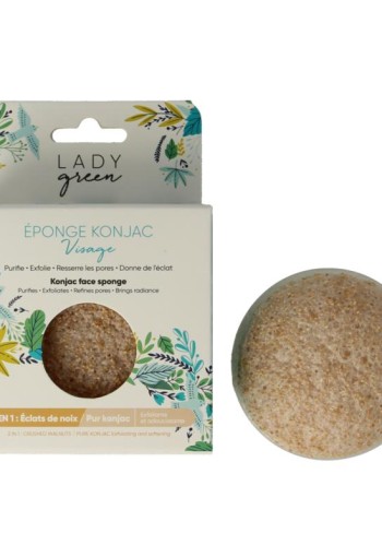 Lady Green Konjac gezichtsspons crushed walnut (1 Stuks)