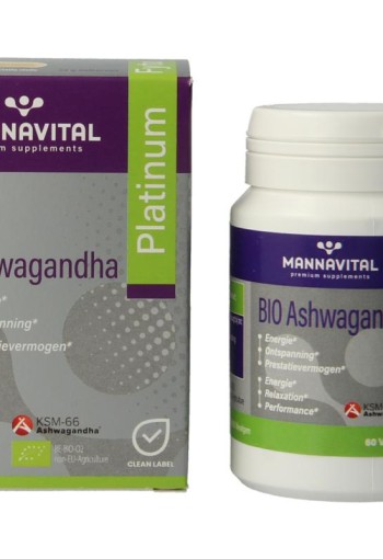 Mannavital Ashwagandha platinum bio (60 Vegetarische capsules)