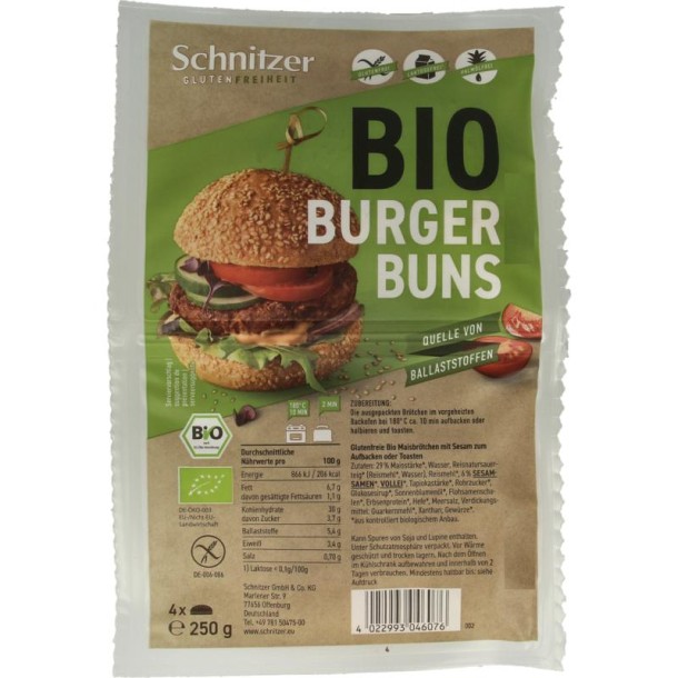 Schnitzer Hamburger broodjes glutenvrij bio (250 Gram)