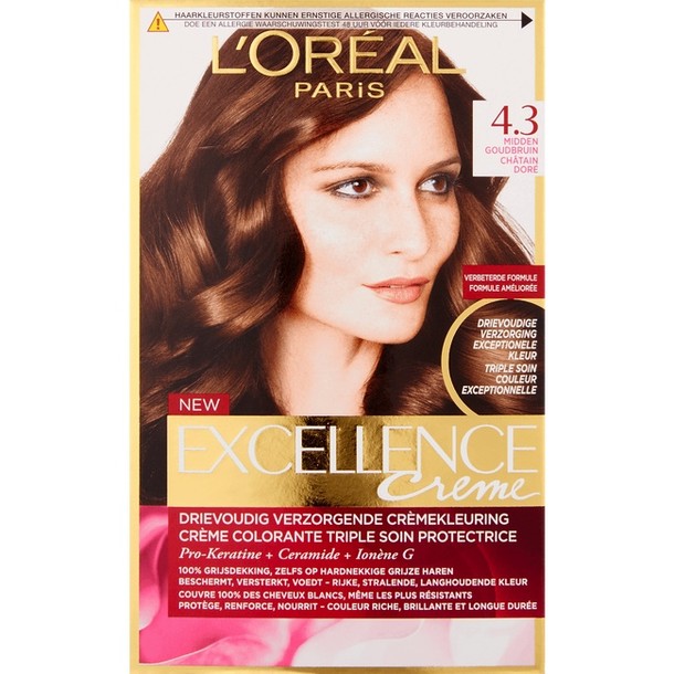 L'Oréal Paris Excellence Crème Verzorgende Crèmekleuring 4.3 Midden Goudbruin