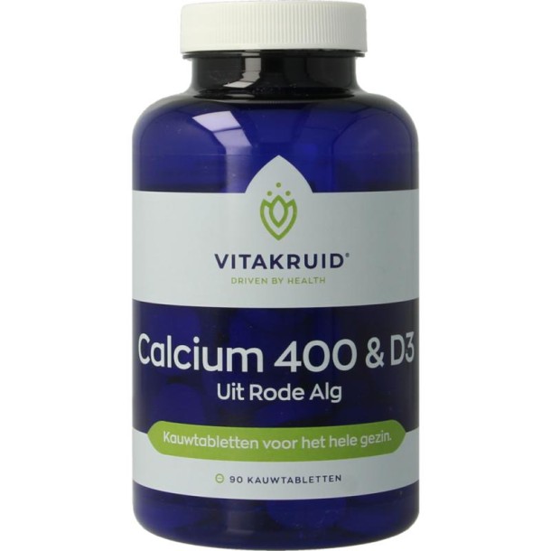 Vitakruid Calcium 400 & D3 uit duurzame Rode Alg Aquamin TG (90 Kauwtabletten)