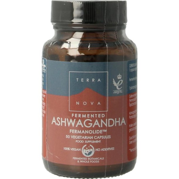 Terranova Fermented ashwagandha 250mg bevat sporen van pinda (50 Vegetarische capsules)