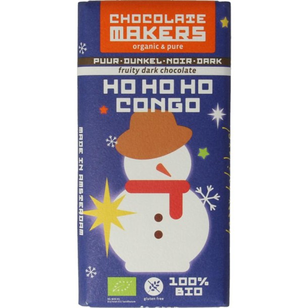 Chocolatemakers Kerstreep ho ho ho Congo 68% puur bio (80 Gram)