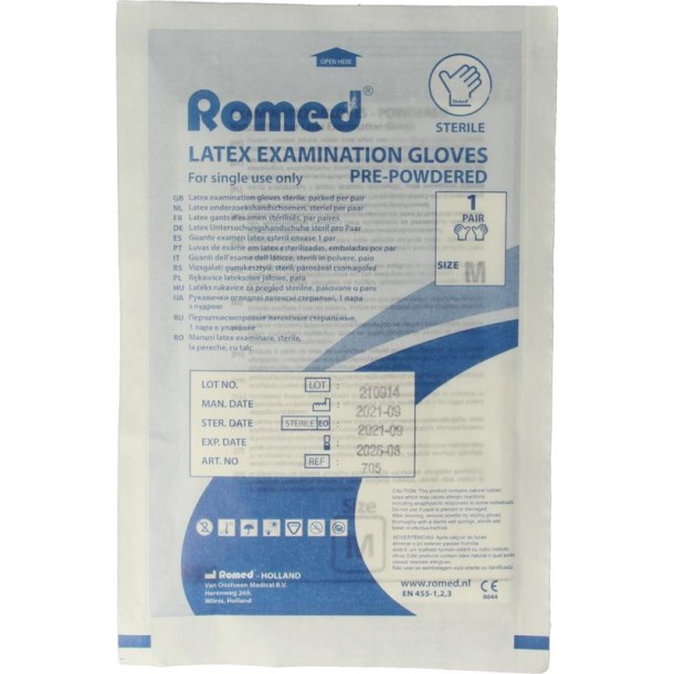 Romed Latex handschoen steriel M (1 Paar)