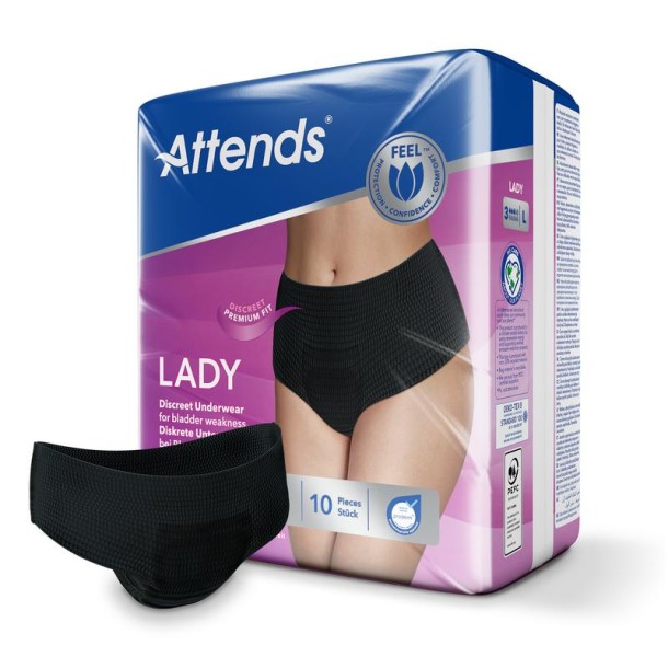 Attends Lady discreet underwear zwart 3L (10 Stuks)