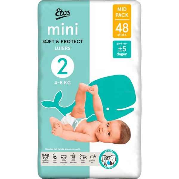 Etos Luiers Mini Maat 2 4-8 kg Mid Pack 48 stuks