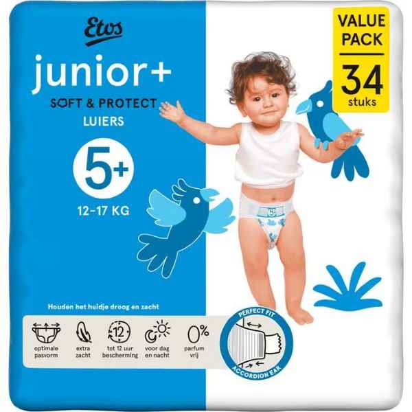 Etos Luiers Junior+ Maat 5+ 12-17 kg Value Pack 34 stuks