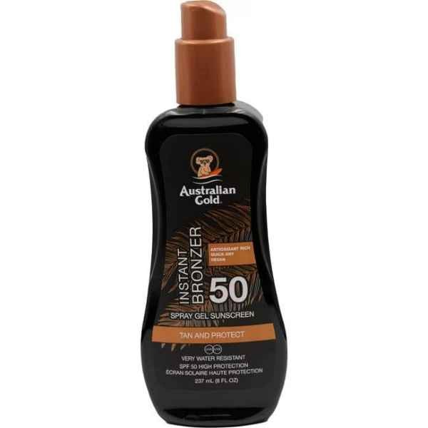 Australian Gold Tan & Protect Instant Bronzer Zonnebrand Spray Gel SPF50 237 ML