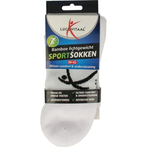 Lucovitaal Sportsok bamboe wit 39-42 (1 Paar)