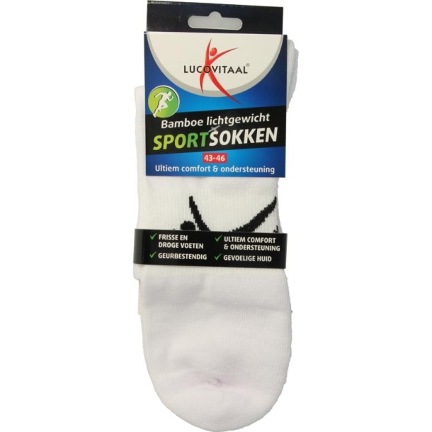 Lucovitaal Sportsok bamboe wit 43-46 (1 Paar)