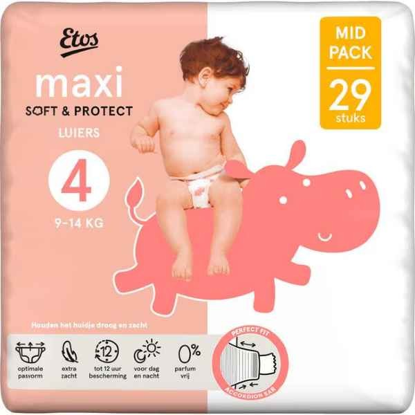 Etos Luiers Maxi Maat 4  VOORDEELBOX  ( 3 pakken )9-14 kg Mid Pack 29 stuks x 3 is 87 luiers