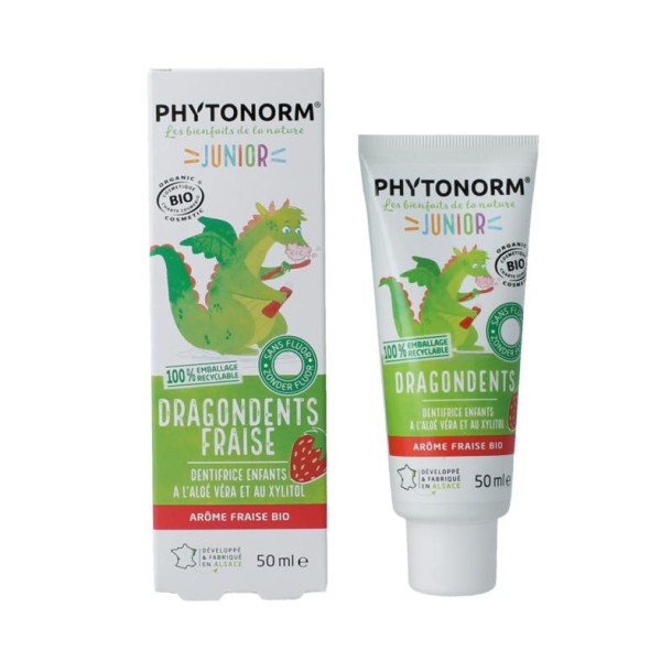 Phytonorm Dragondent tandpasta kind aardbei (50 Milliliter)