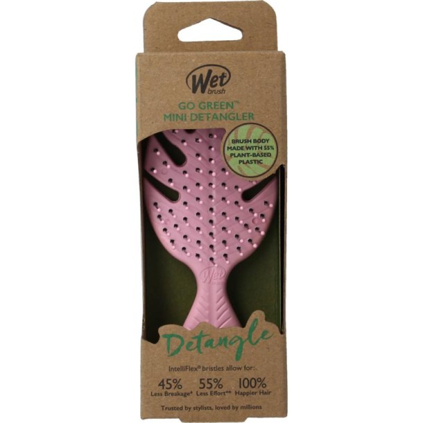 Wetbrush Go green detangler pink mini (1 Stuks)