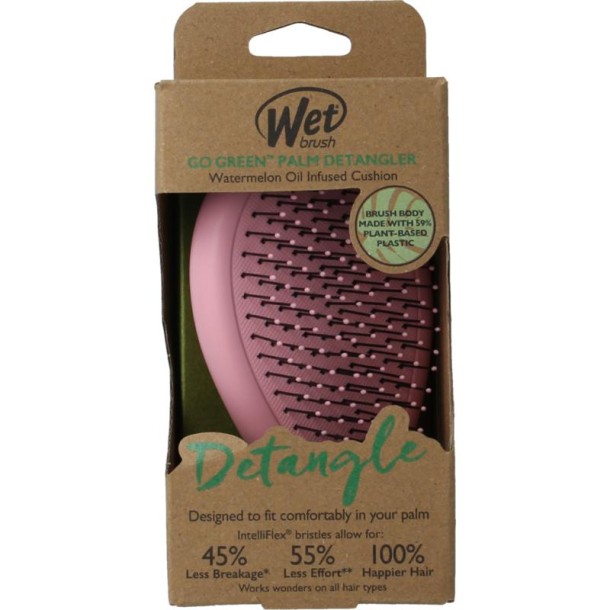 Wetbrush Go green palm detangler pink water (1 Stuks)