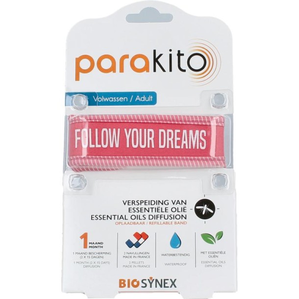 Parakito Anti mug armband volwassenen fuchsia (1 Stuks)