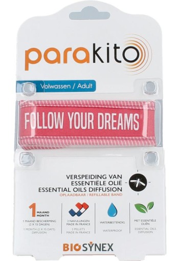 Parakito Anti mug armband volwassenen fuchsia (1 Stuks)