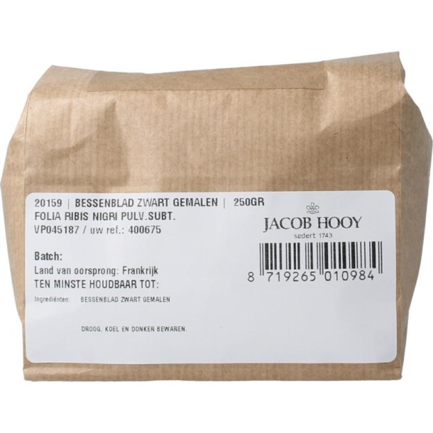 Jacob Hooy Bessenblad zwart gemalen (250 Gram)