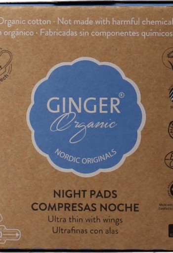 Ginger Organic Maandverband nacht met vleugels (10 Stuks)