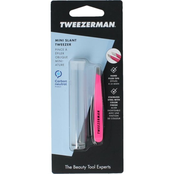 Tweezerman Mini slant tweezer neon pink (1 Stuks)