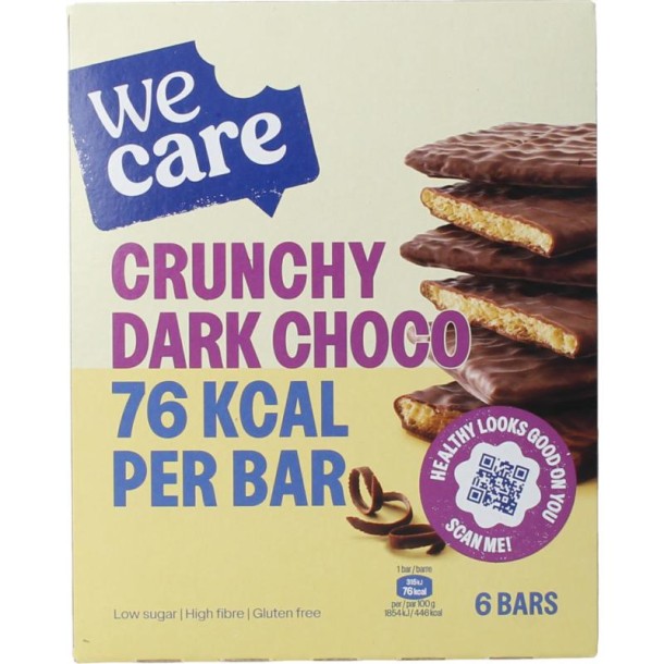 Wecare Lower kcal/carb bars crunchy dark choco (102 Gram)