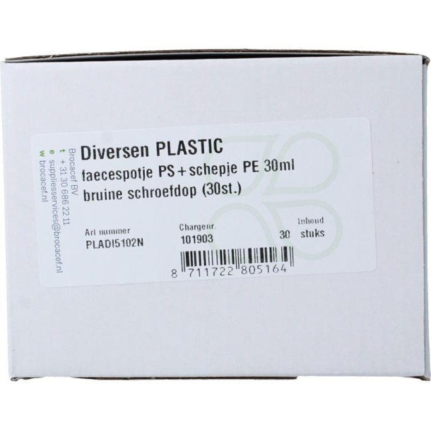 Brocacef Faecespotje PS + schepje PE 30ml (30 Stuks)