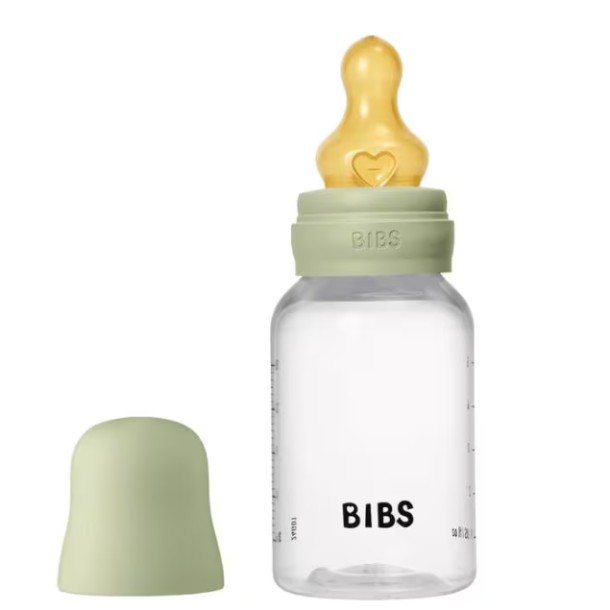 BIBS Babyfles 150 ML Sage met Latex speen en opvouwbaar trechtertje