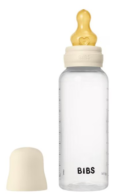 BIBS Babyfles 270 ML Ivory met Latex speen en opvouwbaar trechtertje