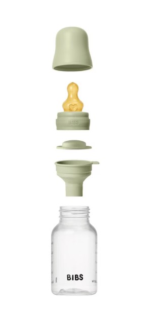 BIBS Babyfles 150 ML Ivory met Latex speen en opvouwbaar trechtertje