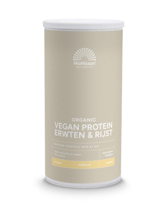 Mattisson Vegan protein erwten & rijst vanille bio (500 Gram)
