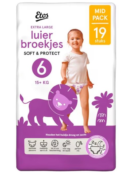 Etos Luierbroekjes Extra Large Maat 6 15+ kg Mid Pack 19 stuks
