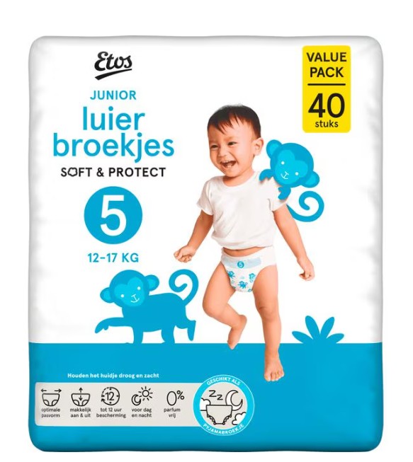 Etos Luierbroekjes Junior Maat 5 12-17 kg Value Pack 40 stuks