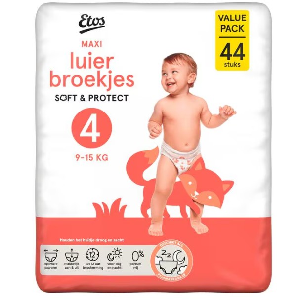 Etos Luierbroekjes Maxi Maat 4 9-15 kg Value Pack 44 stuks