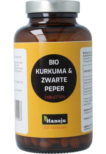 Hanoju Kurkumapoeder + piperine 500mg bio (300 Tabletten)