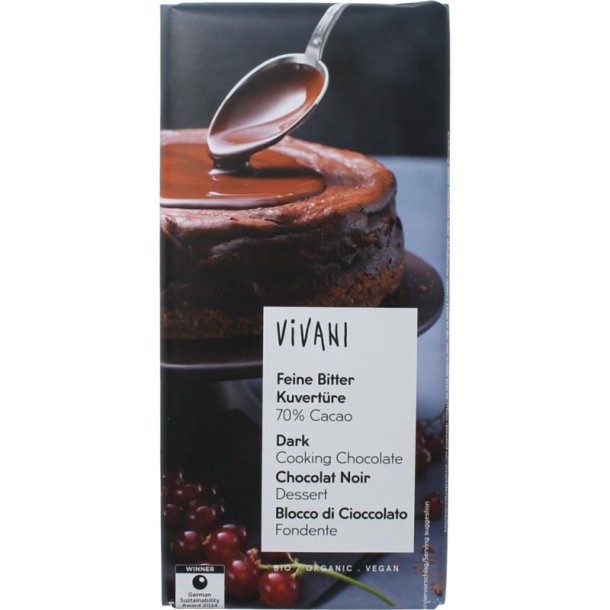 Vivani Couverture smeltchocolade puur bio (150 Gram)