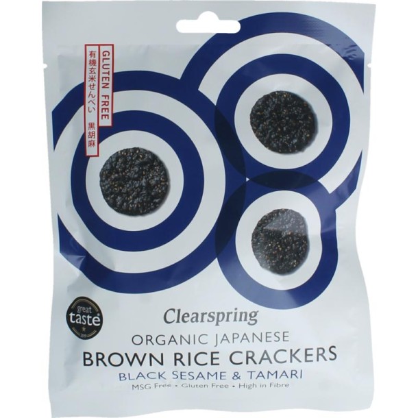 Clearspring Bruine rijst crackers zwarte sesam & tamari bio (40 Gram)