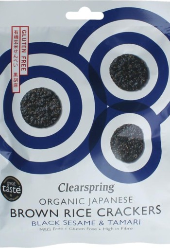 Clearspring Bruine rijst crackers zwarte sesam & tamari bio (40 Gram)