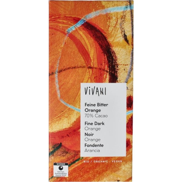Vivani Chocolade puur sinaasappel 70% bio (80 Gram)