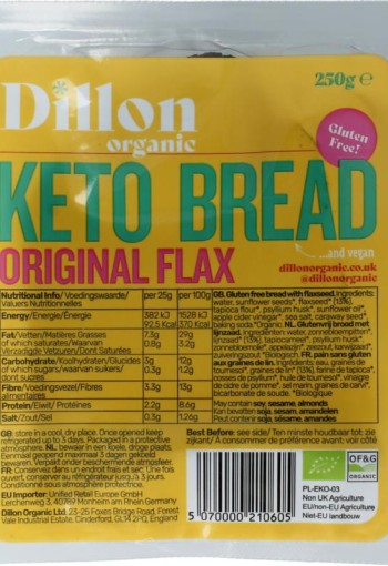 Dillon Organic Keto bread original flax glutenvrij dem bio (250 Gram)