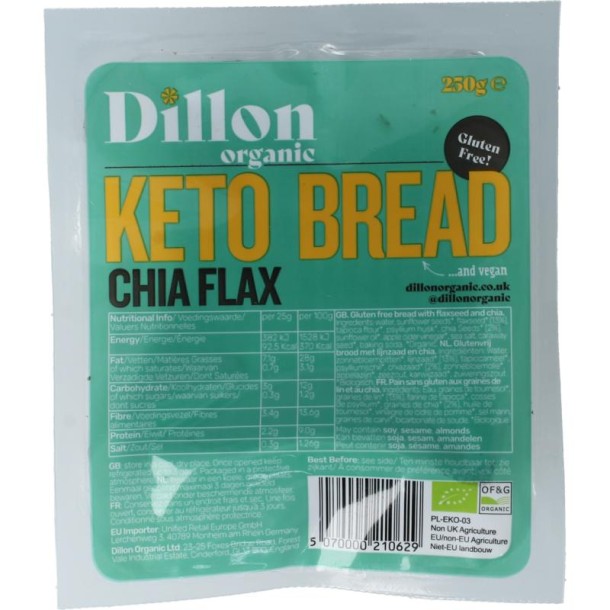 Dillon Organic Keto brood chia flax glutenvrij bio demeter (250 Gram)
