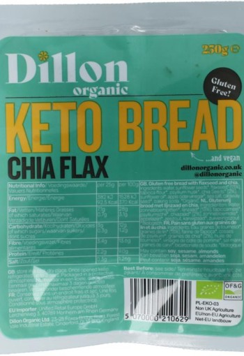 Dillon Organic Keto brood chia flax glutenvrij bio demeter (250 Gram)