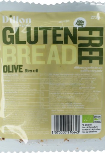 Dillon Organic Sliced bread olive glutenvrij bio demeter (275 Gram)