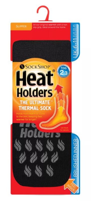 Heat Holders Mens socks anti slip 6-11 black/grey (1 Paar)