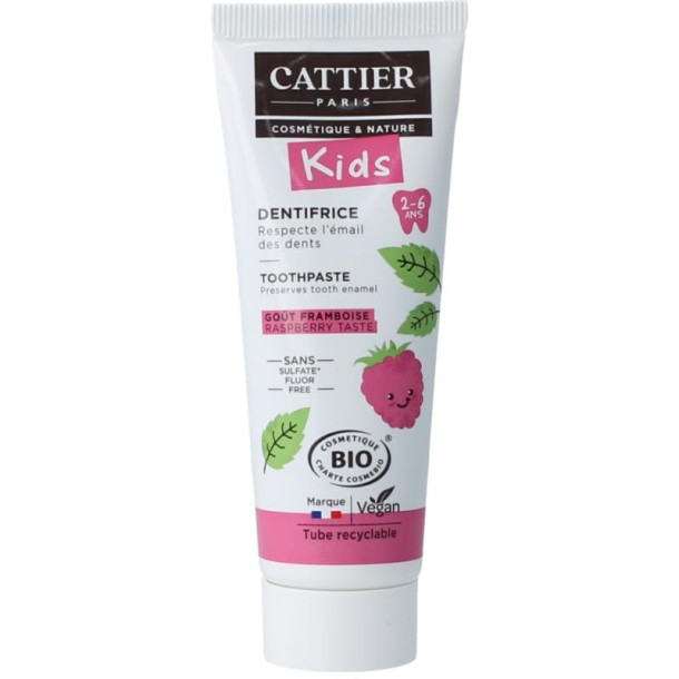 Cattier Tandpasta framboos 2-6 jaar (50 Milliliter)