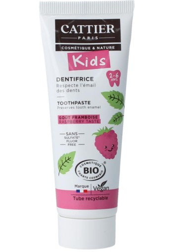 Cattier Tandpasta framboos 2-6 jaar (50 Milliliter)
