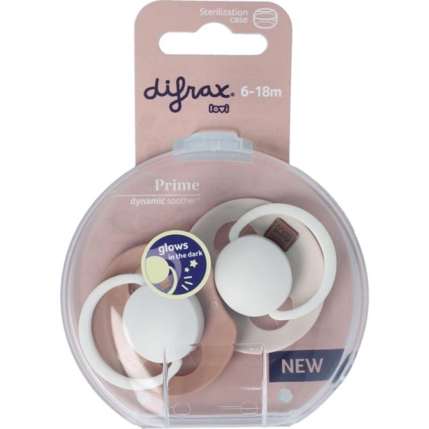 Difrax Fopspeen glow dynamic 6-18 mnd ivory/blush (2 Stuks)